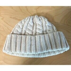 Muji USA 100% Wool Cable Knit Beanie Hat One Size Cream 55-59cm